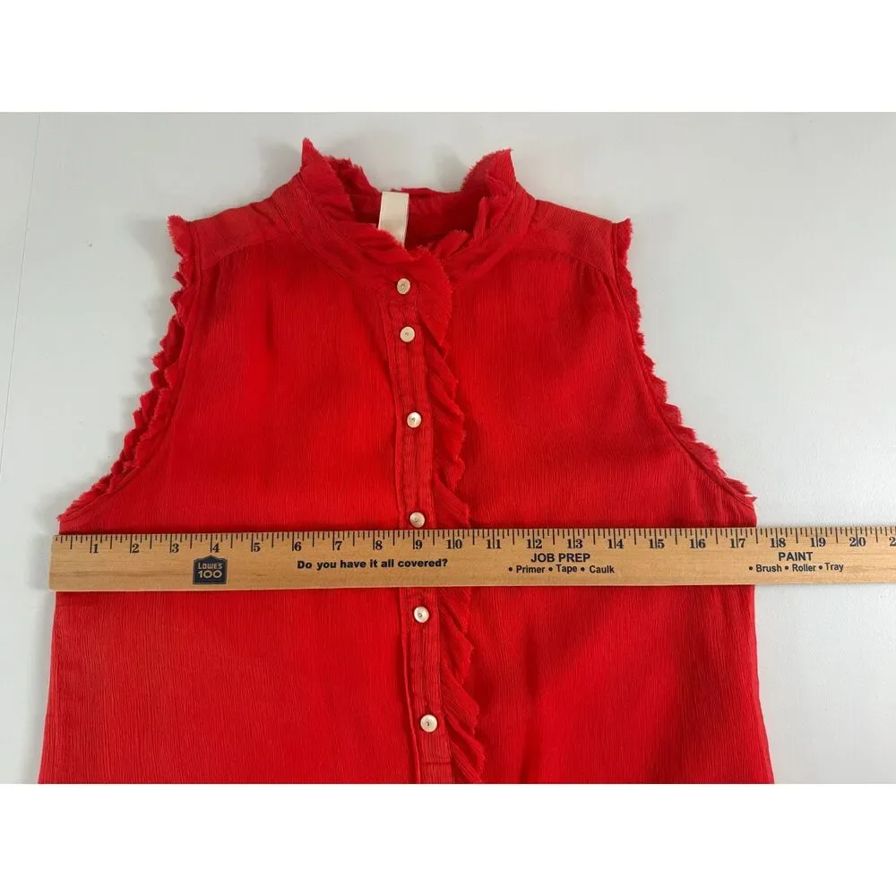 J Crew Women's Natasha Silk Ruffle Sleeveless Top Blouse Red Size 0 *Flaws*